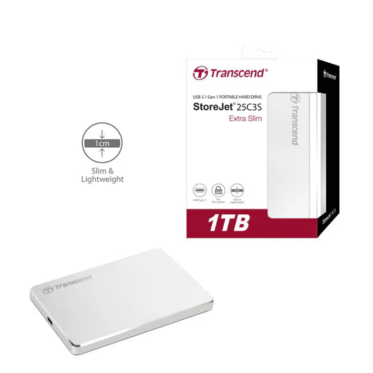 Transcend StoreJet 25C3S 1TB USB 3.1 Slim Portable HDD Transcend StoreJet 25C3S 1TB USB 3.1 Slim Portable HDD